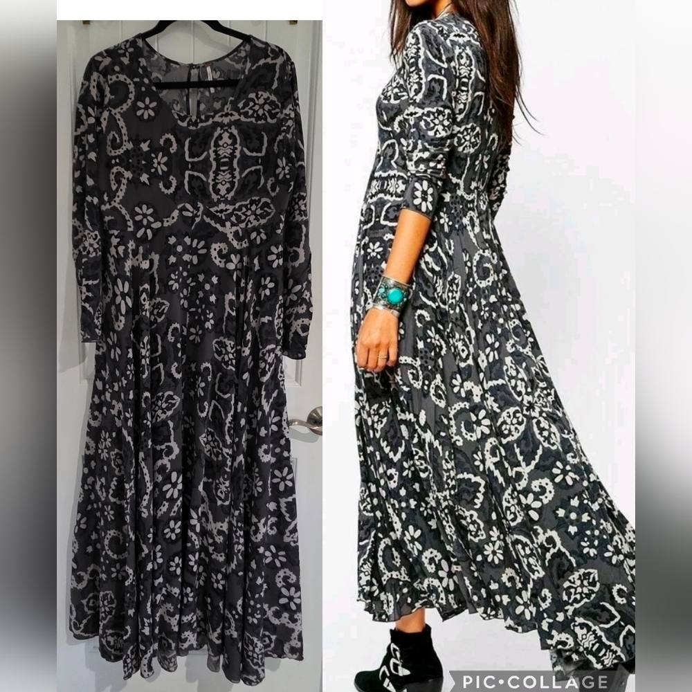 Free People Black & White Paisley Boho Maxi Dress